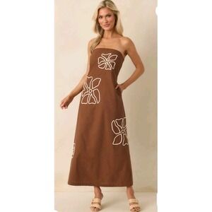 Lalavon Womens Tube Maxi Dress Brown Small Boho Western
